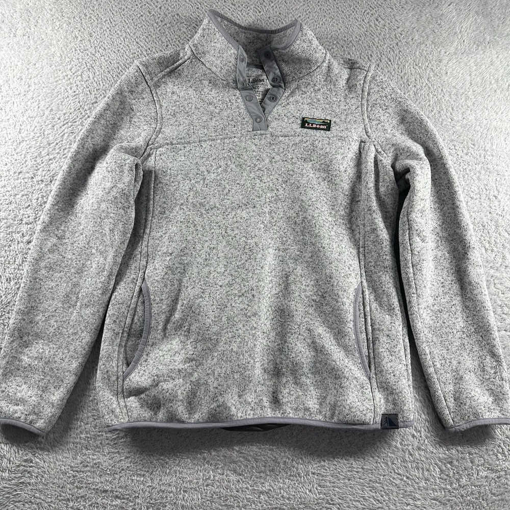 L.L.Bean Sweater Fleece Pullovever Snap T Womens Misses Medium‎ Regular Gray